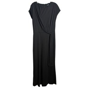 Lauren‎ Ralph Lauren Black Wide Leg Jumpsuit Size 8 Faux Wrap Cap Sleeve